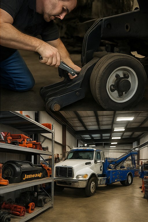 Tow truck and wrecker equipment in Houston shop